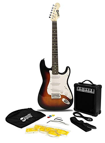 RockJam Kit de guitare électrique Taille complète avec ampli de guitare de 10 watts, cours, sangle, sac de concerts, choix, cordes de plomb et de rechange - Sunburst