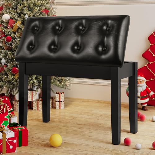 Tabouret de Piano, Siege Piano 75x35x49CM, Chaise Piano avec Espace de Rangement, Pieds en Bois Massif, Banc Piano avec Coussin en Cuir PU de 4CM d'épaisseur, Tabouret Piano Charge Maximale 200KG,Noir