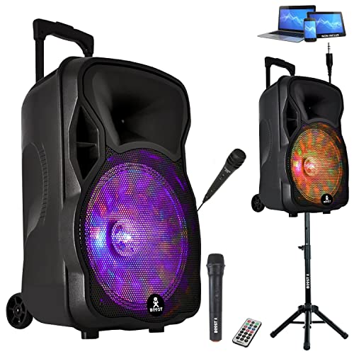 KARAOKÉ SONO 700w + 2 MICROS Fil et sans Fil ENCEINTE SONO PORTABLE AUTONOME + PIED + BLUETOOTH USB SD idéal karaoké enfant ado adulte dj