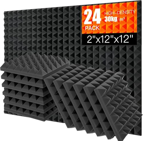 Lot de 24 panneaux en mousse acoustique haute densité - 5 x 30 x 30 cm - Pour murs, absorbant le bruit et insonorisant - Résistant au feu - Parfait pour studio, bureau, salle de jeu