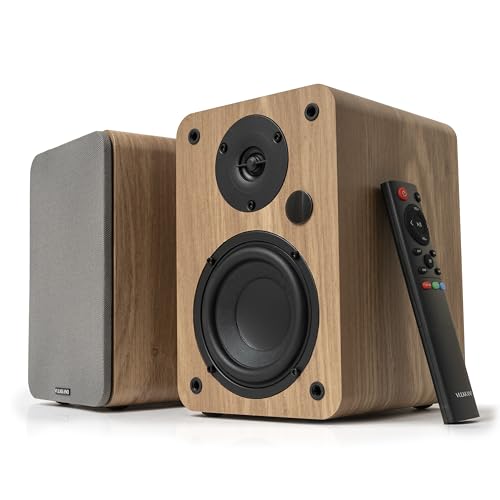 VULKKANO A4 Arc Enceintes Monitoring Active avec Woofer 4", Bluetooth 5.0, HDMI Arc, Optique, RCA, USB, Sortie Subwoofer, Haut Parleur de PC au Design Élégant, Couleur Noire