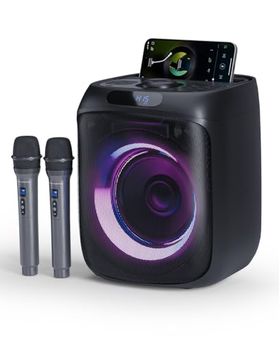 Enceinte Karaoke Adulte 2 Micros sans Fil, Enceinte Bluetooth Puissante pour Fête, Système PA 400W avec Lumières Disco LED, FM Radio, TWS, TF, USB, AUX, REC for Outdoor/Indoor