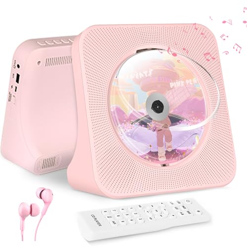 Lecteur CD Portable avec Bluetooth, Lecteur CD de Salon avec Haut-parleurs, Lecteur CD de Voiture avec CD/FM Radio/AUX/USB/Couverture Anti-poussière, Lecteur CD de Musique pour Enfants