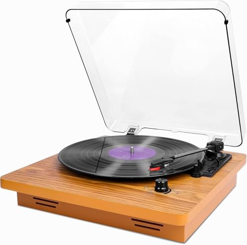 VIFLYKOO Platine Vinyle, Tourne Disque Vinyle avec 2 Haut-Parleurs Stéréo, Tourne Disque Rétro Supporte Le sans Fil 3 Vitesses 33/45/78 u/Min, Prise Casque/Aux-Entrée/RCA-Sortie