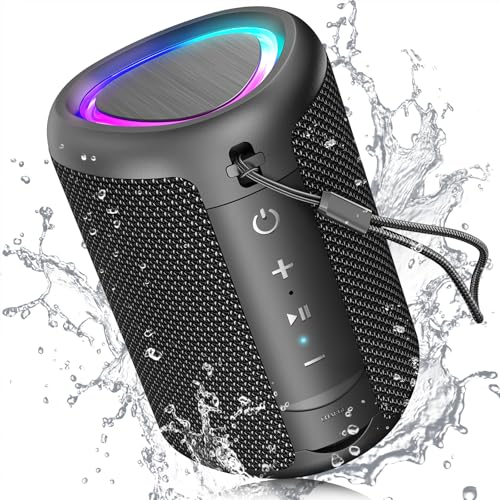 UOHHBOE Enceinte Bluetooth Portable Mini Haut-Parleur sans Fil BT5,3 Enceintes Puissant avec Appairage TWS 2500mAh 30m Distance 3 Effets d'Éclairage IPX5 AUX Carte TF Soirées Fêtes Voyage Extérieur