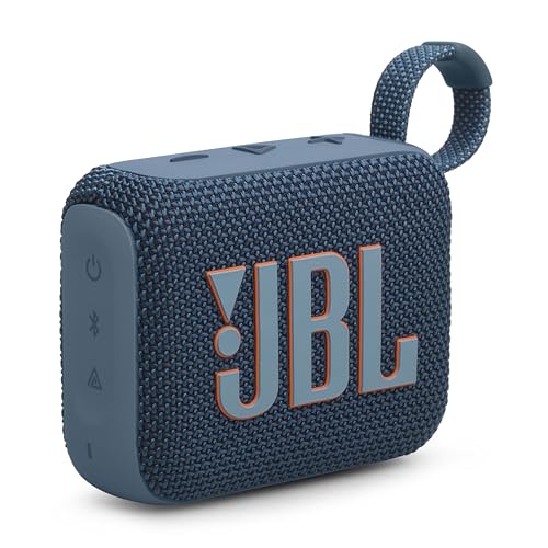 JBL GO 4, Enceinte Bluetooth ultra-portable, son JBL Pro, basses percutantes, 7 heures d'autonomie, fonction Playtime Boost, résistante à l'eau et à la poussière IP67, bleu