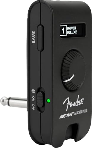 Fender Mustang Micro Plus Amplificateur pour Guitare, Amplificateur de Casque Personnel avec 25 modèles d'Amplis, 25 Effets, Bluetooth et 100 presets