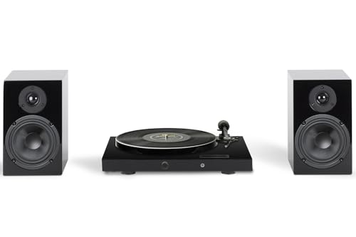 Pro-Ject E1 Jukebox OM5E - Platine Platine avec Bluetooth, Amplificateur Avant et Fin, Speakerbox 5 Set - Système Tout-en-Un - Noir