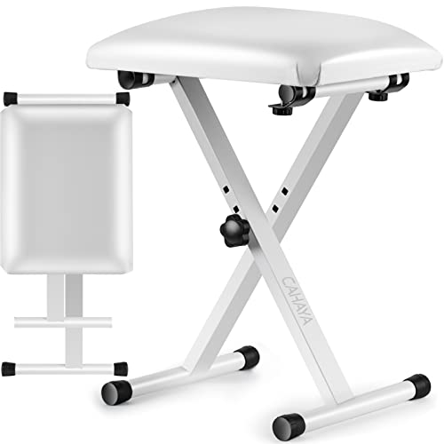 CAHAYA Banc de Piano Tabouret de Piano Pliable réglable en Hauteur, siège de Piano en Forme de X, Banc de Piano Stable Tabouret de Piano rembourré, Blanc CY0257-1